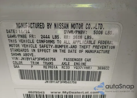 2015 Infiniti Q70 3.7 from USA, damaged, VIN JN1BY1AP3FM540756